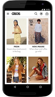 ASOS homepage on a mobile device. 