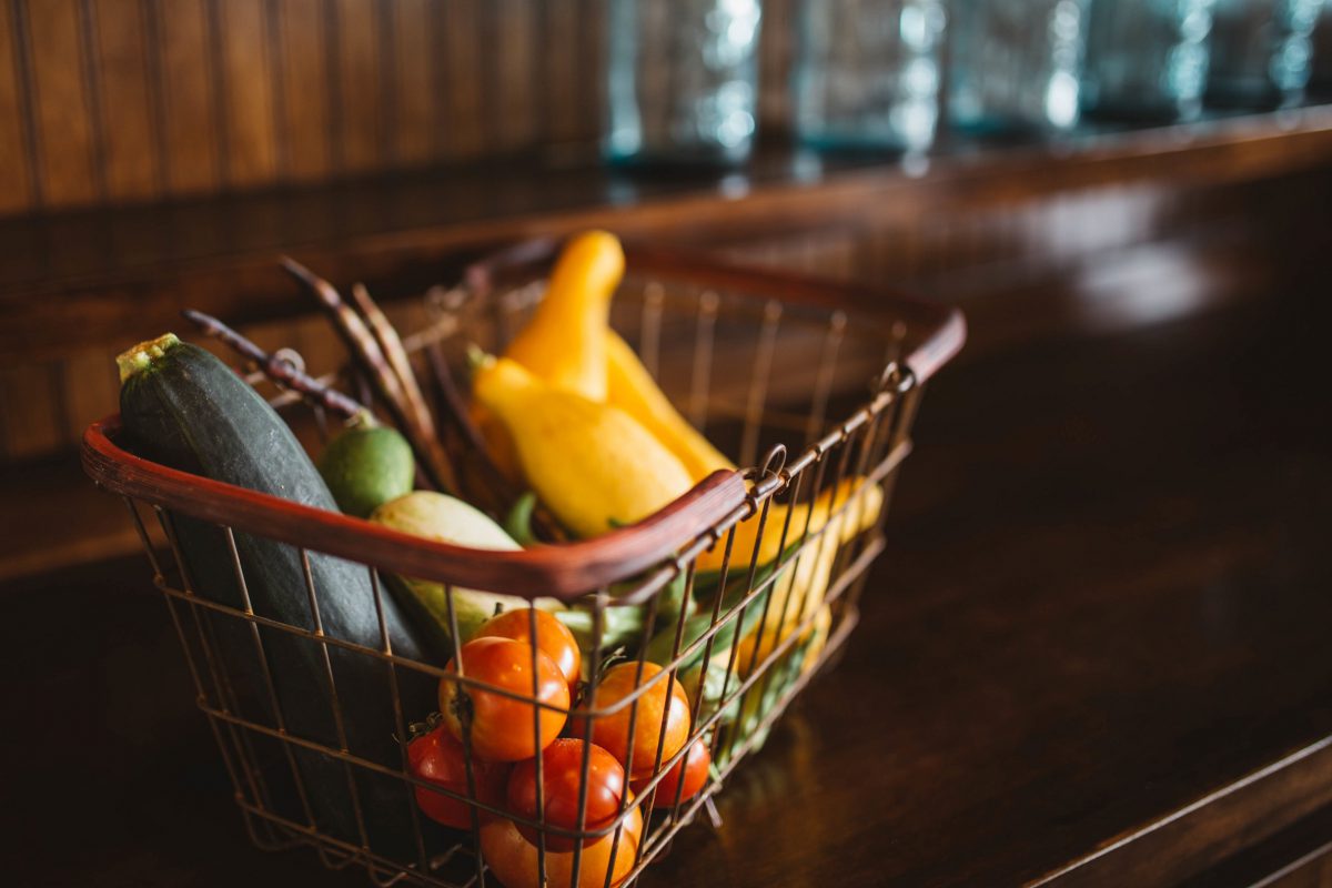 A shopping basket full of vegetables