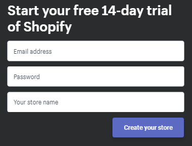 Shopify free trial form screenshot