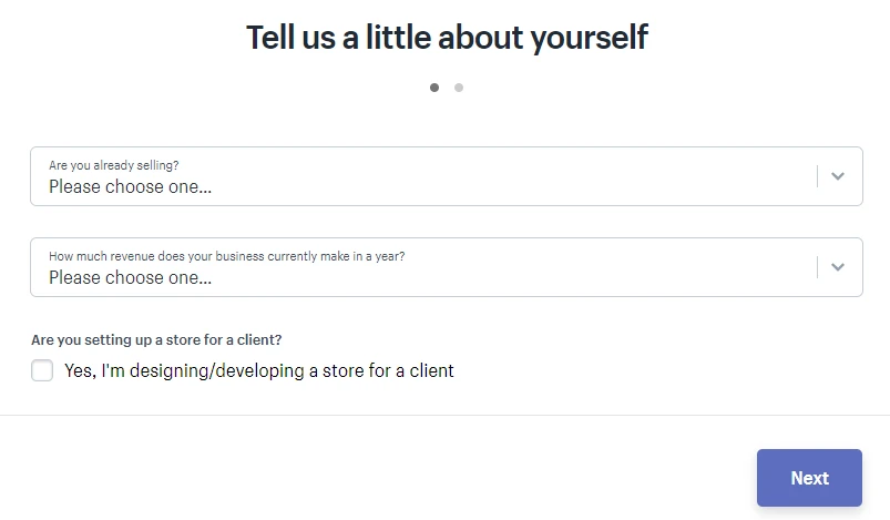 Shopify sign up process form