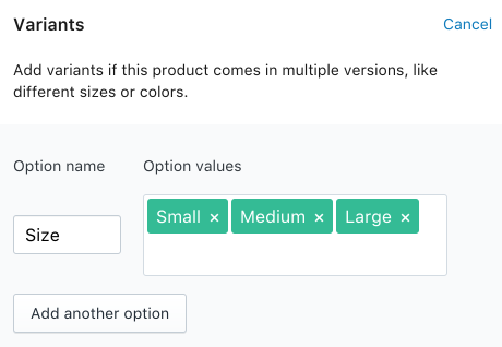 Shopify admin Product Variants screenshot