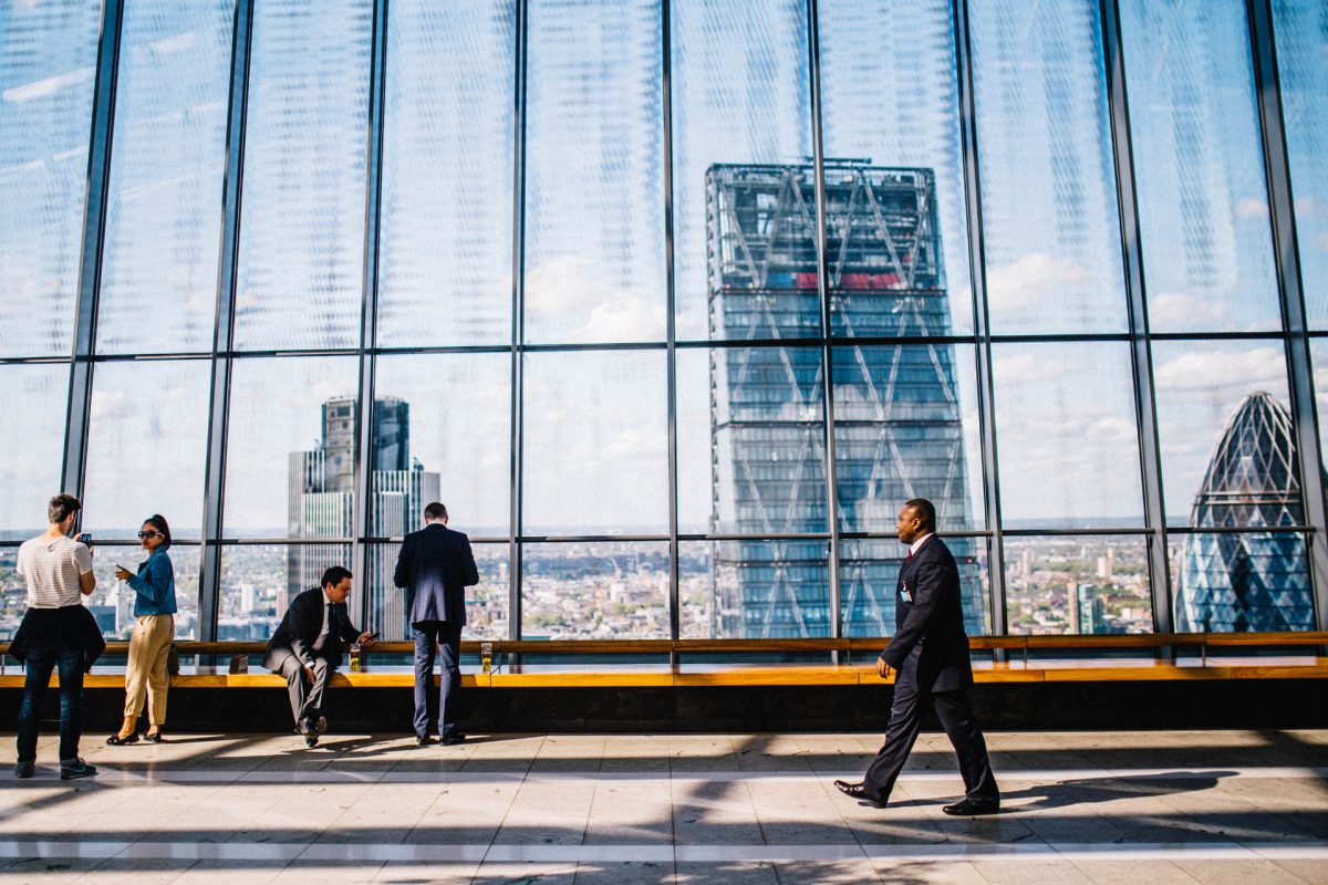 Man walking with a backdrop of london 