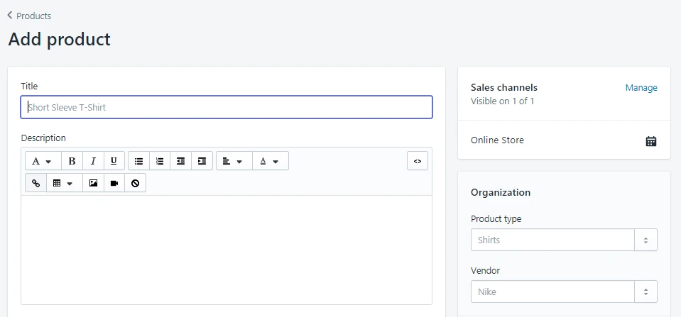 Add a product to your Shopify Store screen