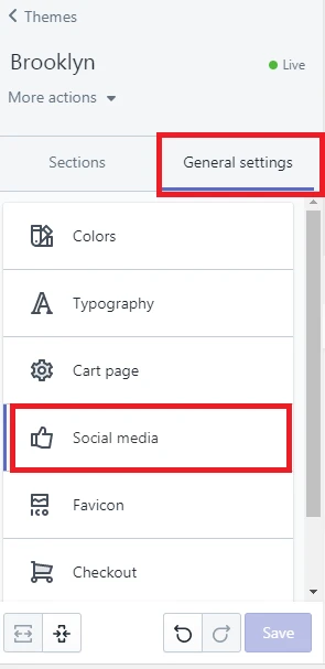 social media settings within shopify