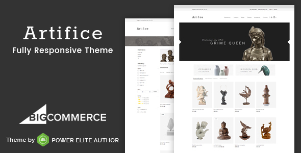 An advert for a fully responsive theme on BigCommerce with screenshots of the theme in use