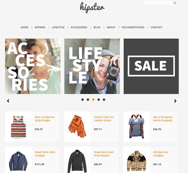 Hipster website homepage, based off a BigCommerce template.