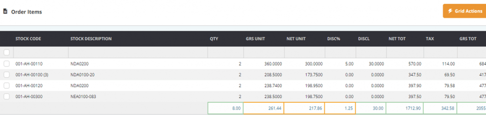 Screenshot showing 4 decimal place totals