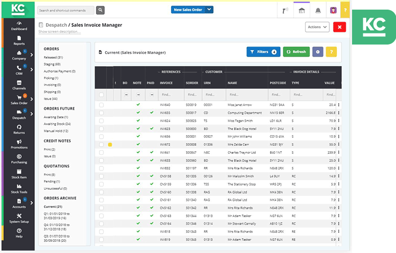 Sales invoice manager within the system