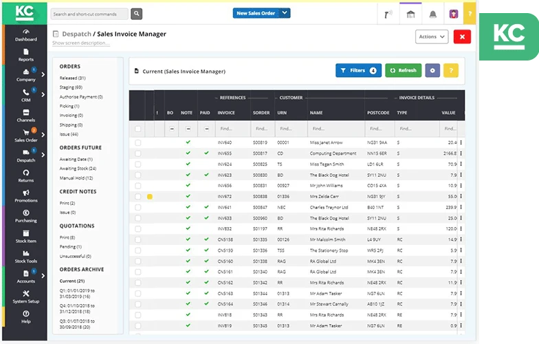 Sales invoice manager within the system