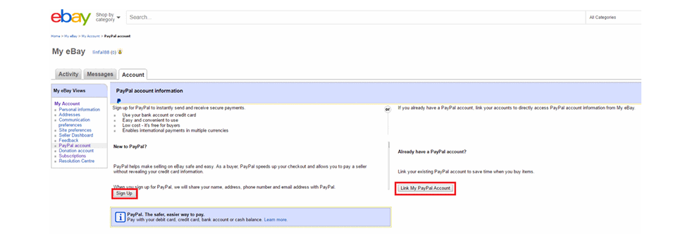 link a paypal account to ebay within your ebay account