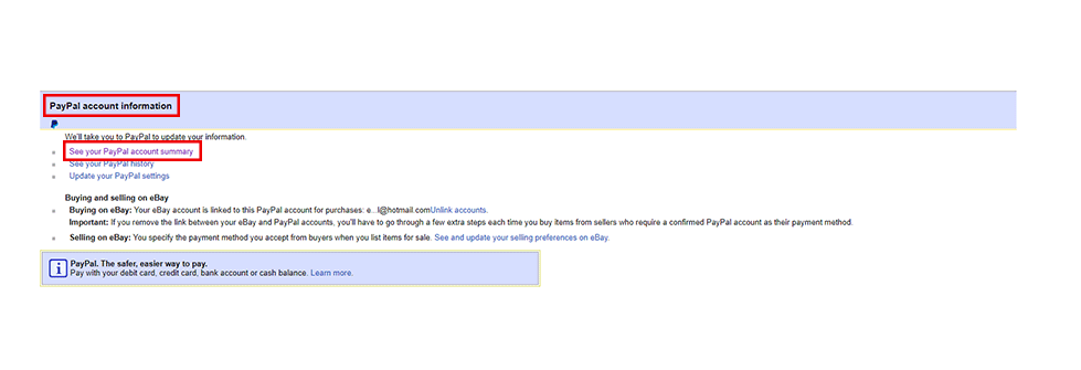paypal account information screenshot