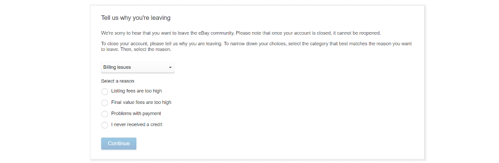 step 1 closing ebay account screenshot