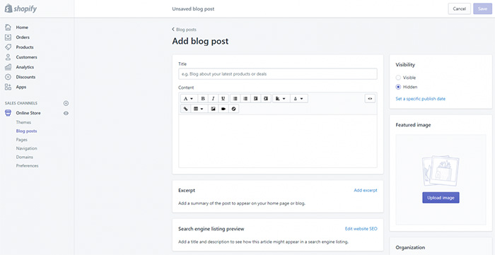 add blog post to shopify store