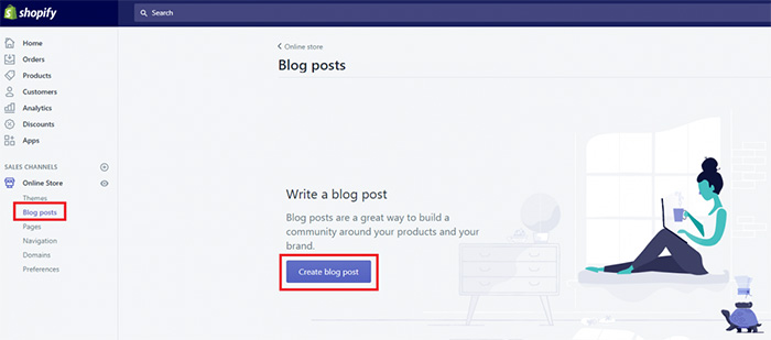 blog posts for shopify store within the dashboard