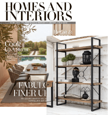 A Homes and Interiors catalogue cover and a picture of items on a shelf