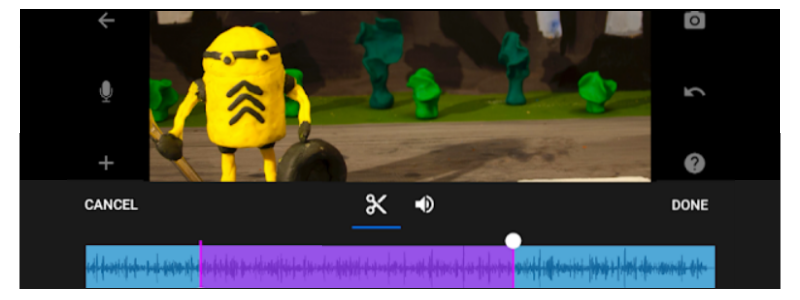 A screenshot of the Stop Motion Studio video editing user interface with an animated character 