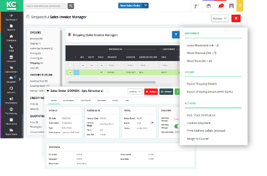 System displaying screens within the sales invoice manager