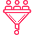 Icon showing multiple elements being filtered down to one