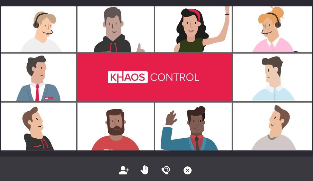 A stylised image of Khaos Control staff talking via video conference