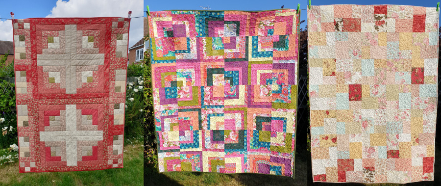 Three pictures of different styles of quilt