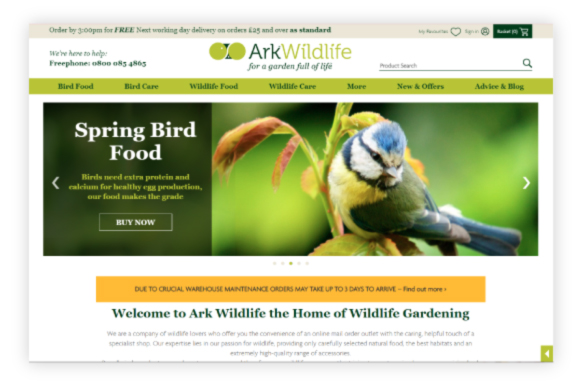 A screenshot of the Ark Wildlife website