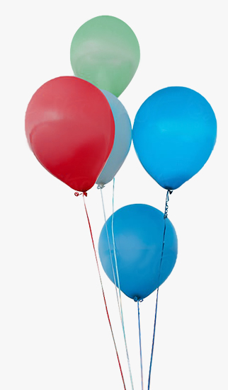 Four balloons floating in whitespace