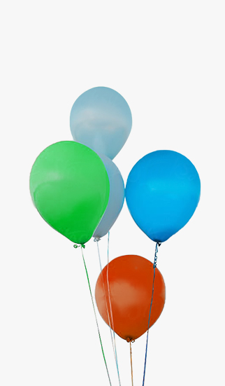 Four balloons floating in whitespace