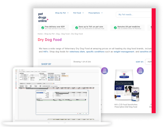 Sales order screen on Khaos Control for Pet Drugs Online.