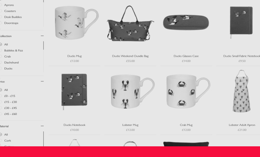 A screenshot of an ecommerce website category page showing a variety of products