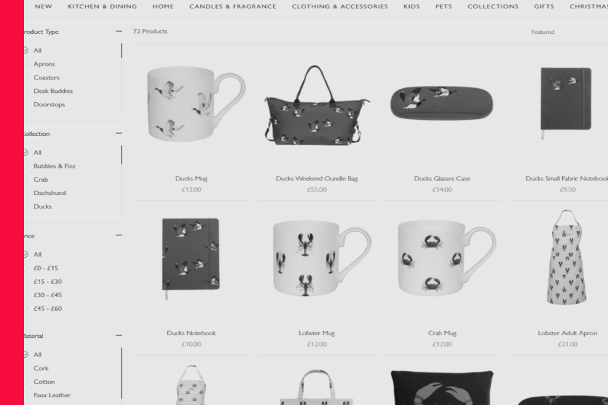 A screenshot of an ecommerce website category page showing a variety of products