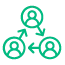 Icon of people in circles and arrows pointing to each other