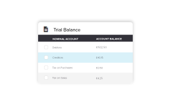 System element showing trial balance