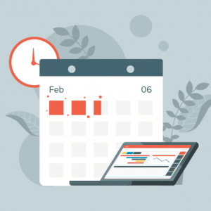 Illustration graphic of a calendar and a laptop with a system