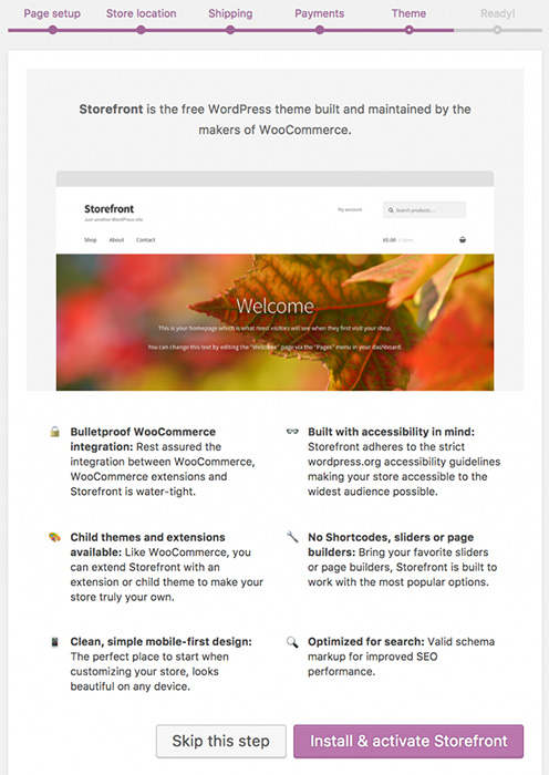 A screenshot of the WooCommerce setup wizard theme settings