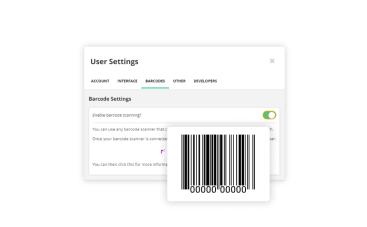 A cropped screenshot showing the barcode settings screen