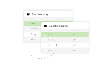 system screenshots showing shop inventory and drop shipping