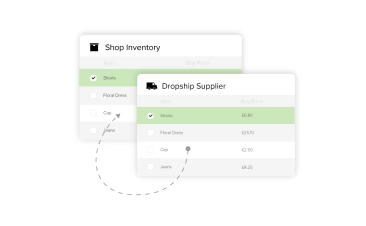 system screenshots showing shop inventory and drop shipping