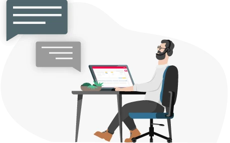 A stylised image of a man sat at a desk using a laptop with Khaos Control on it