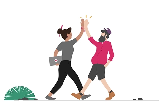 A cartoon style image of a man and a woman high-fiving