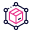 An icon of a pink box surrounded by connected blue circles.
